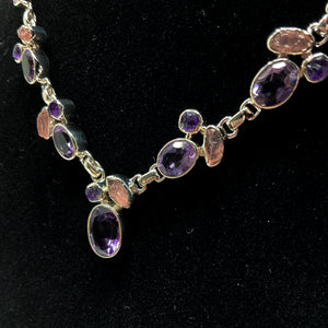 Sterling Silver Amethyst and Rose Quartz Statement Necklace
